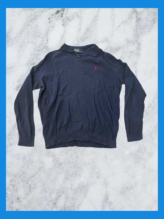 Polo Ralph Lauren Vintage Poloshirt Langarm Navy L 7287